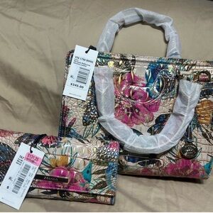 Brahmin Melbourne Croc Embossed Multicolor Floral Satchel and Wallet Set